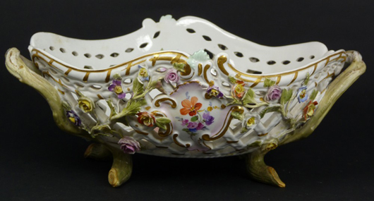 Meissen reticulated floral porcelain footed basket, 4 inches in height. Estimate: $800-$1,200. Image courtesy of Elite Decorative Arts.